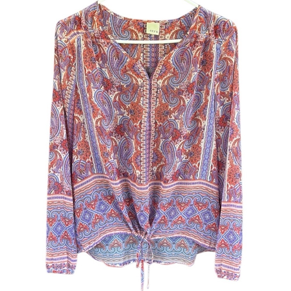 EUC ecru Paisley Print Drawstring Hem
Blouse Large